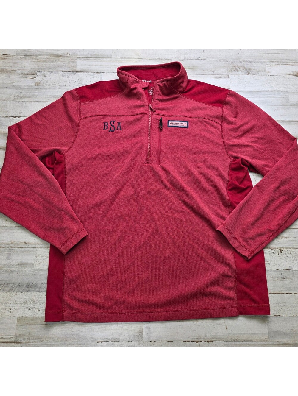Vineyard Vines Performance Half Zip Pullover Men's L Red BSA Embroidered Stretch